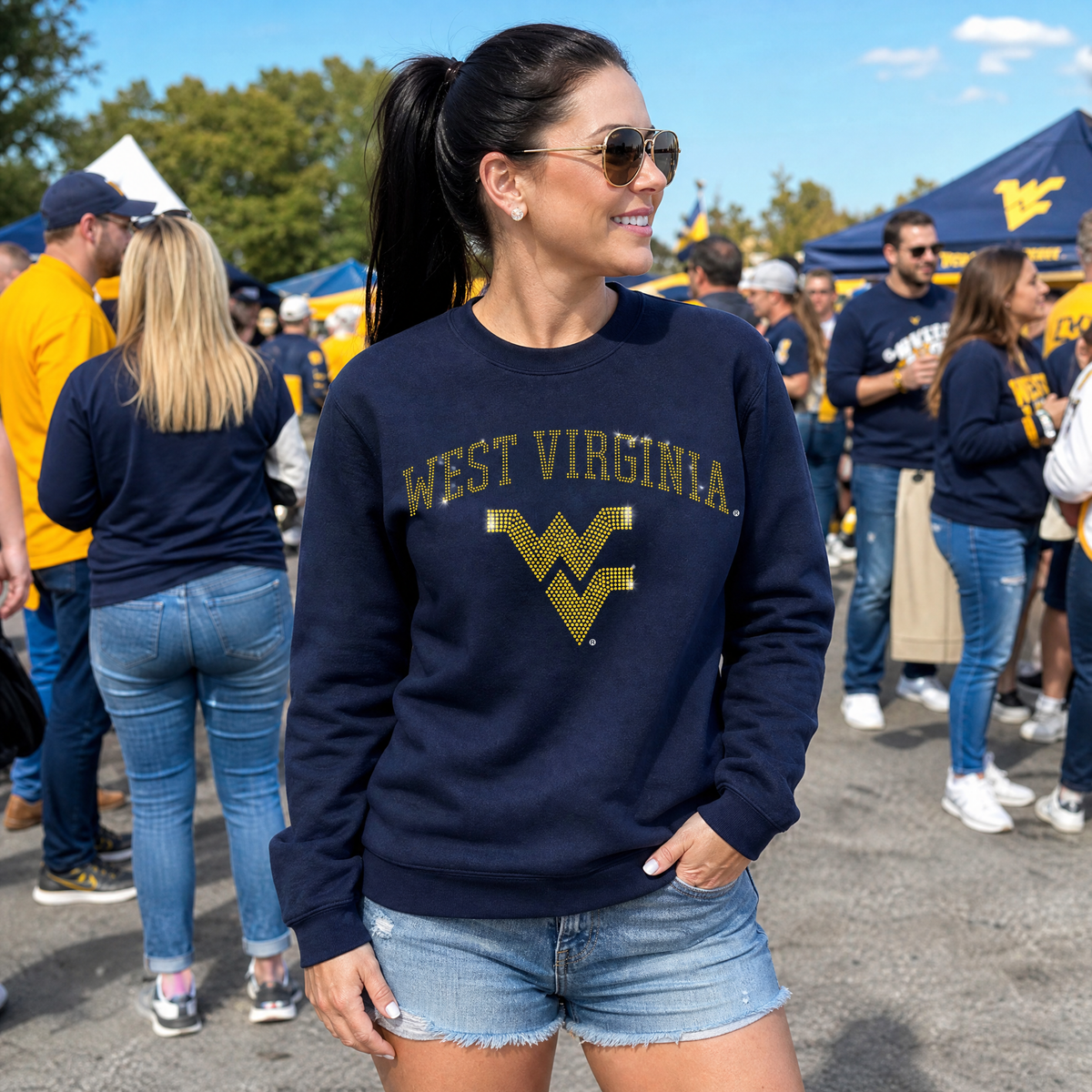 West Virginia Curve WV Navy Crewneck Sweatshirt, view 2