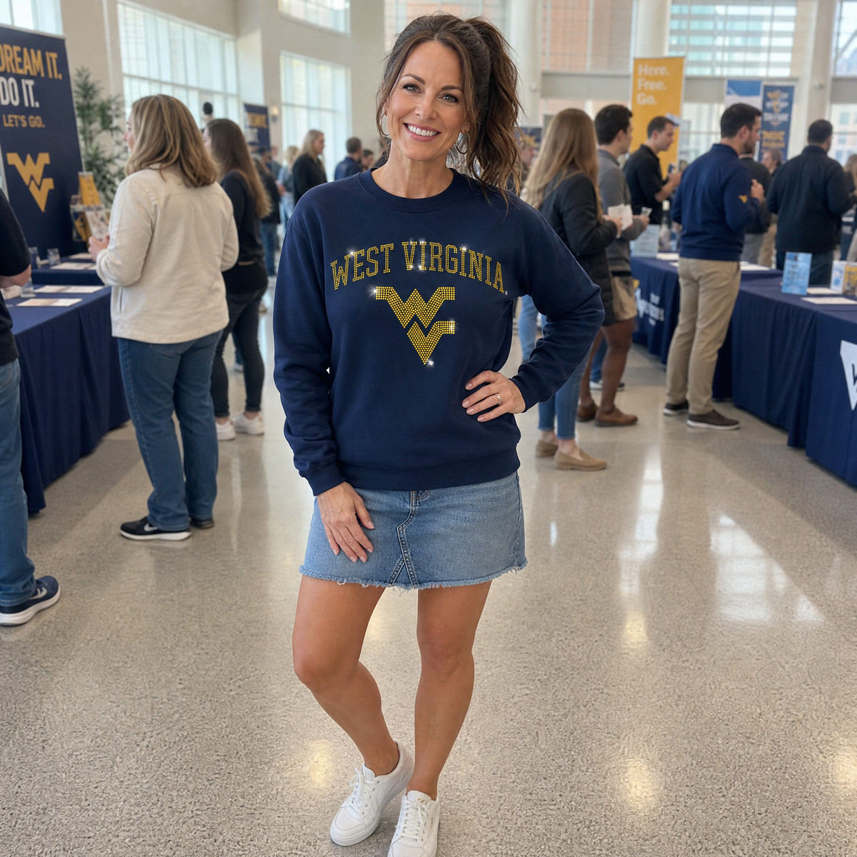West Virginia Curve WV Navy Crewneck Sweatshirt by Moving Forward Designs