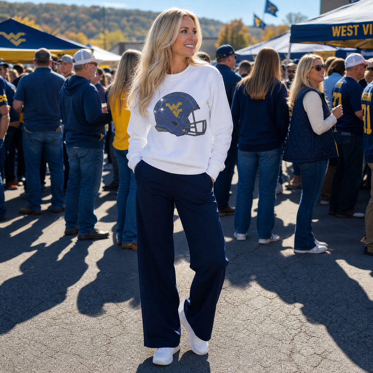 West Virginia Helmet White Crewneck Sweatshirt