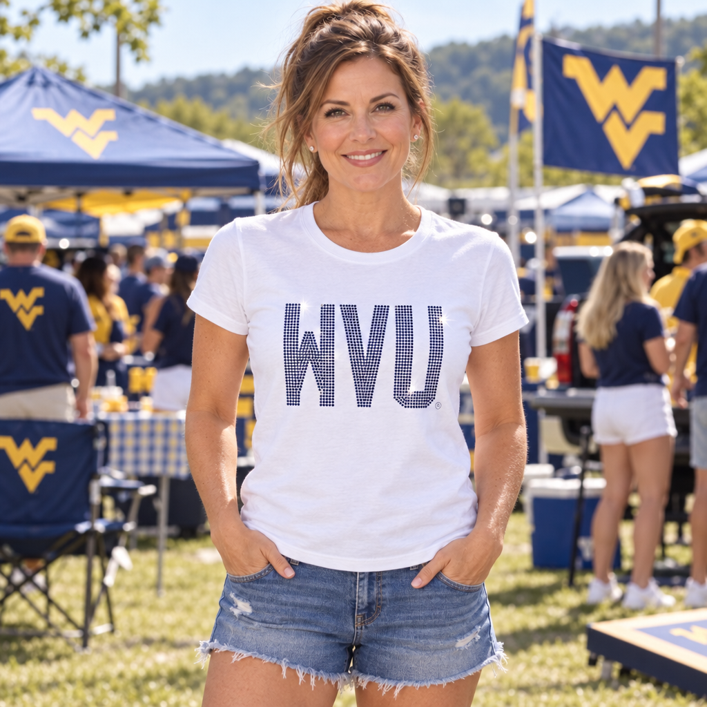 West Virginia WVU Block White Crewneck T-shirt, view 2