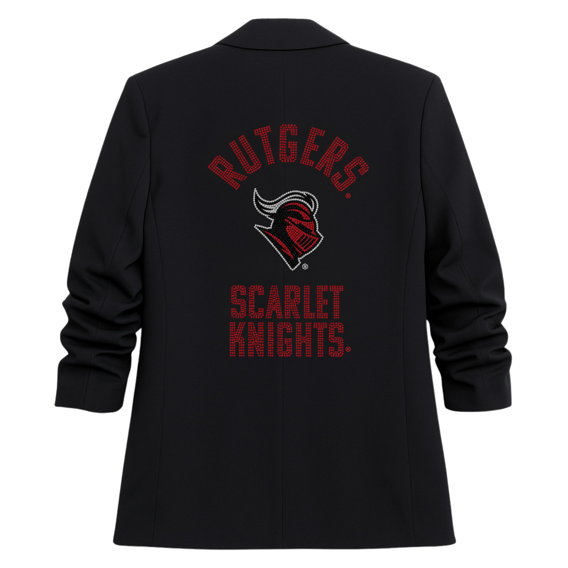 Rutgers University Scarlet Knights Knight Head Black Ruched Sleeve Blazer