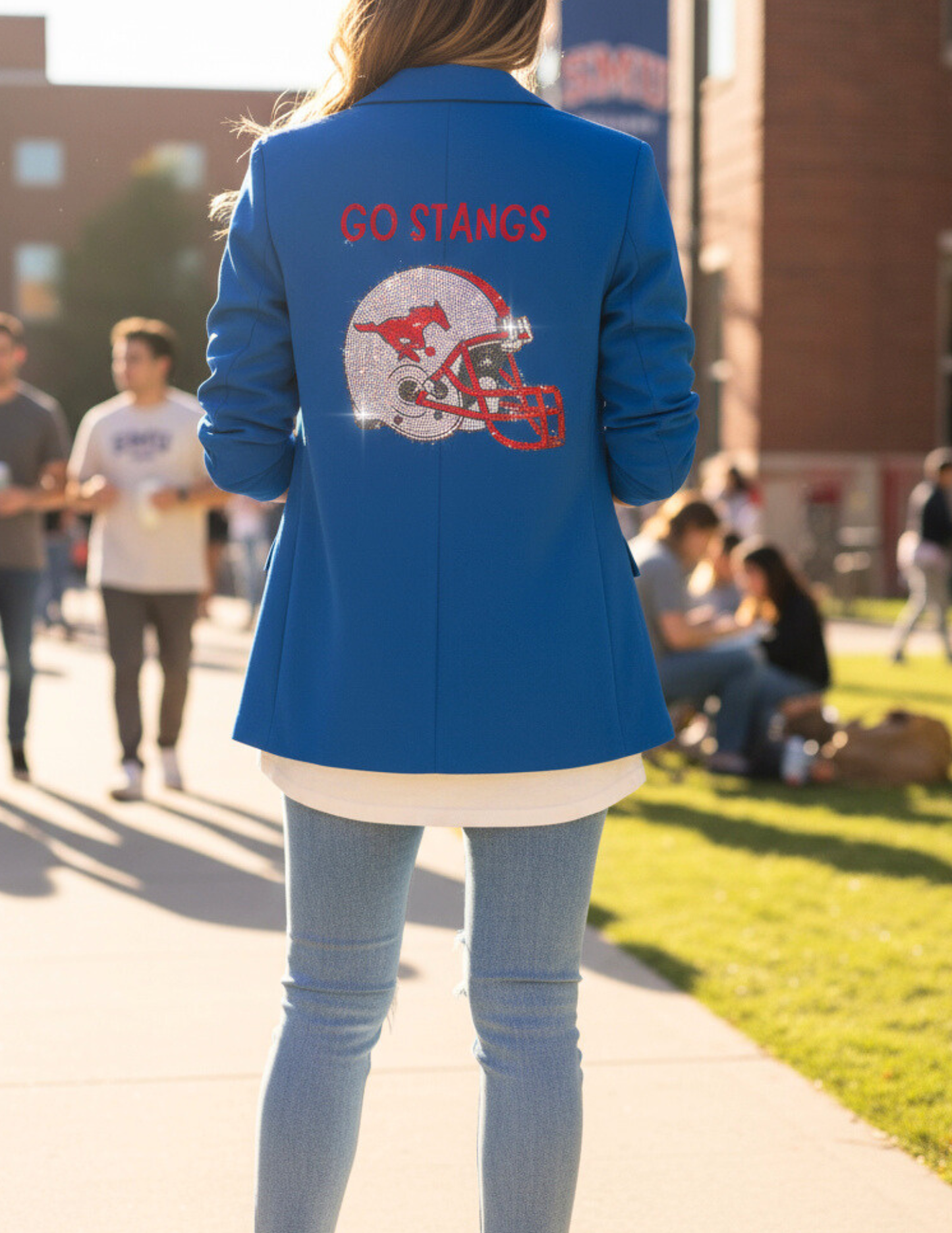 Game Day Blazer, Ruched Royal Blue, SMU Helmet Go Stangs