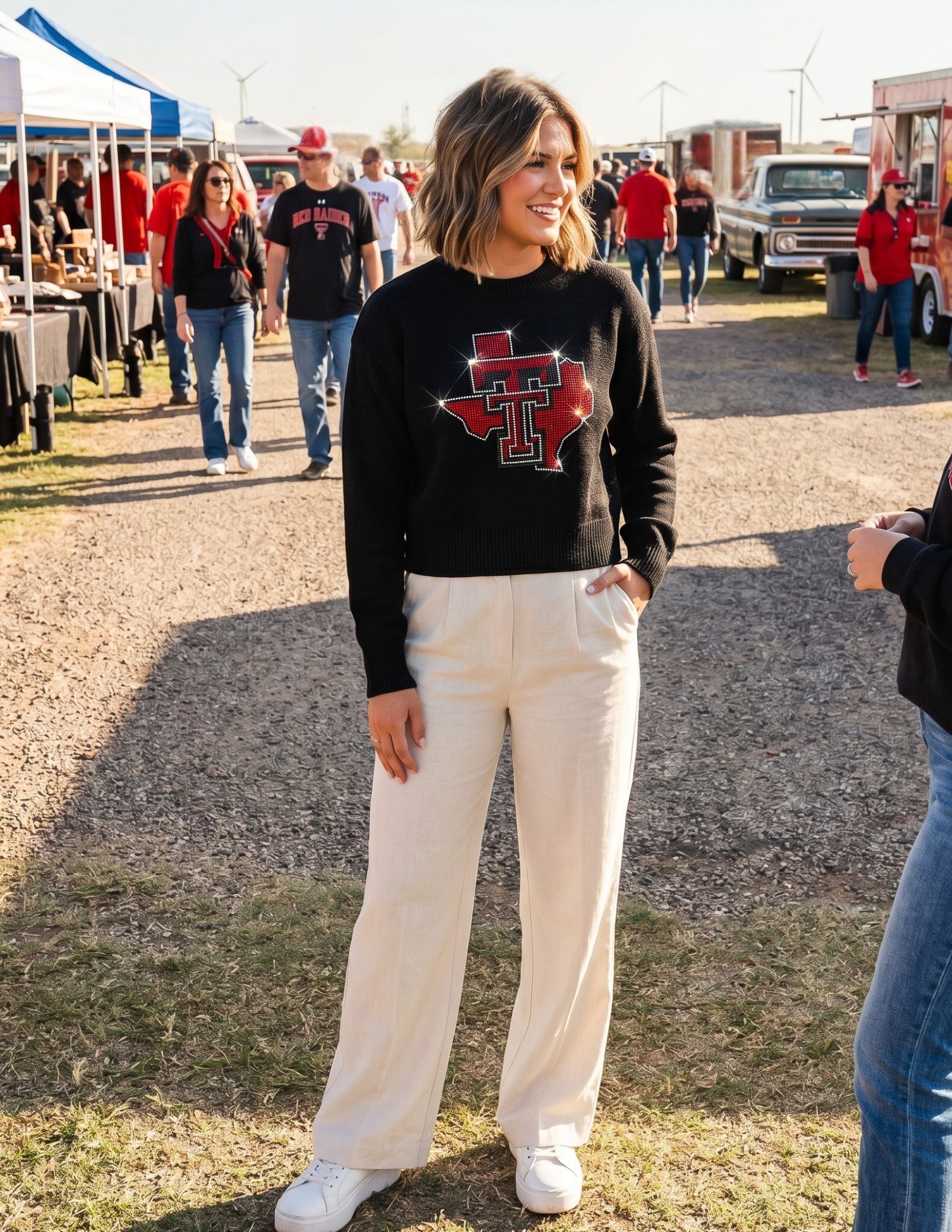 Texas Tech Double T Map Black Crewneck Sweater