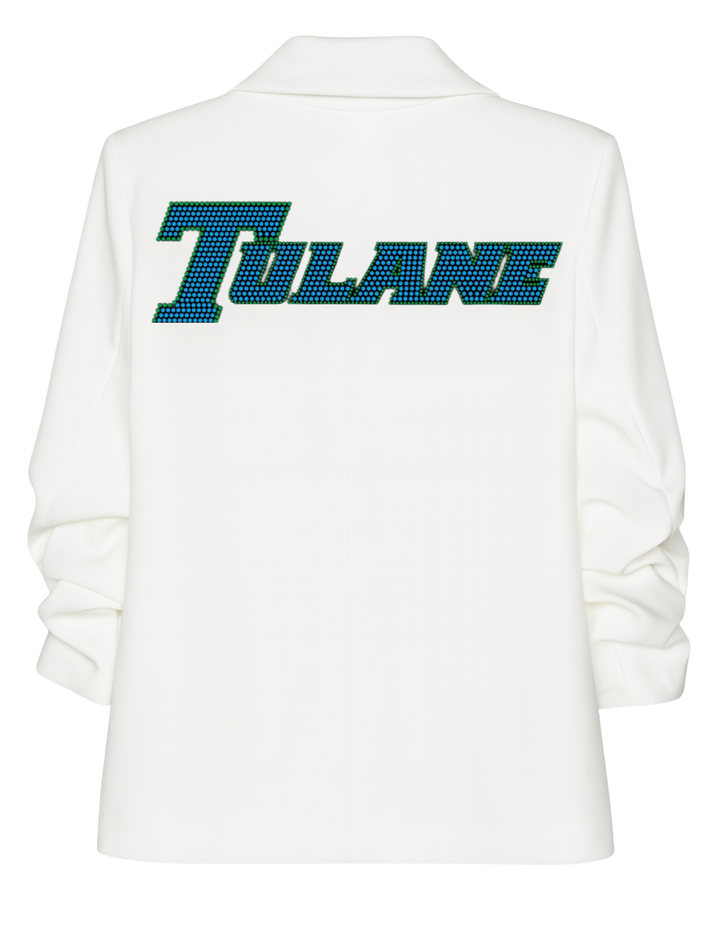 Tulane Script White Ruched Sleeve Blazer