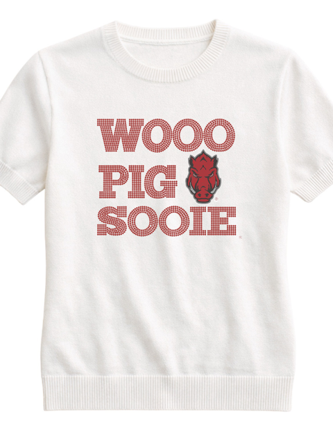 University of Arkansas Wooo Pig Sooie Razorback White Short Sleeve Sweater