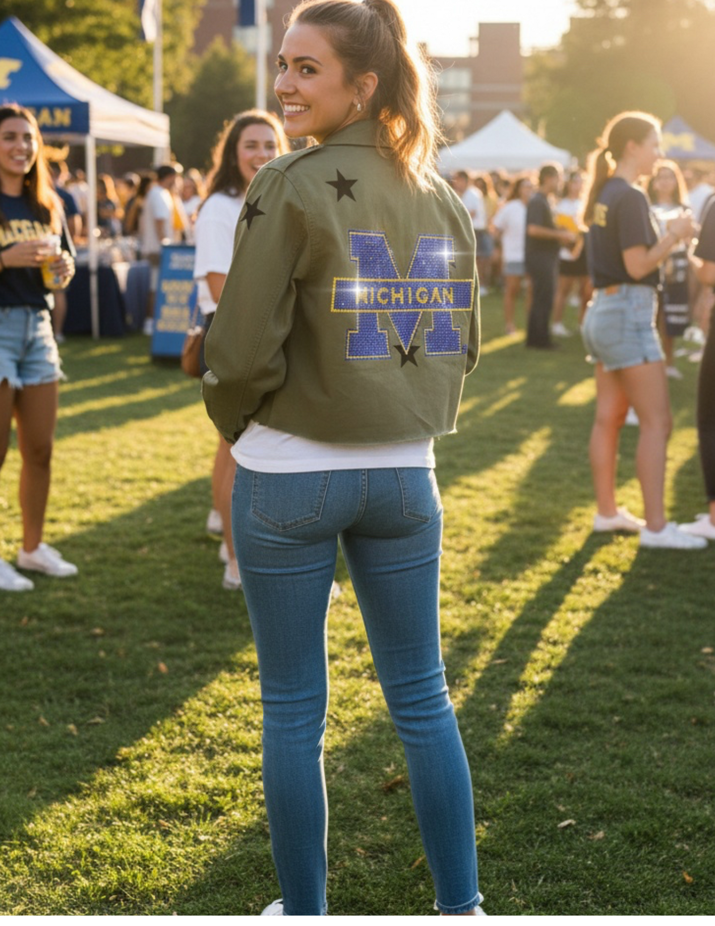 University of Michigan Block M Army Green Shacket