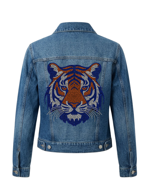 Auburn Orange & Navy Tiger Blue Denim Jacket