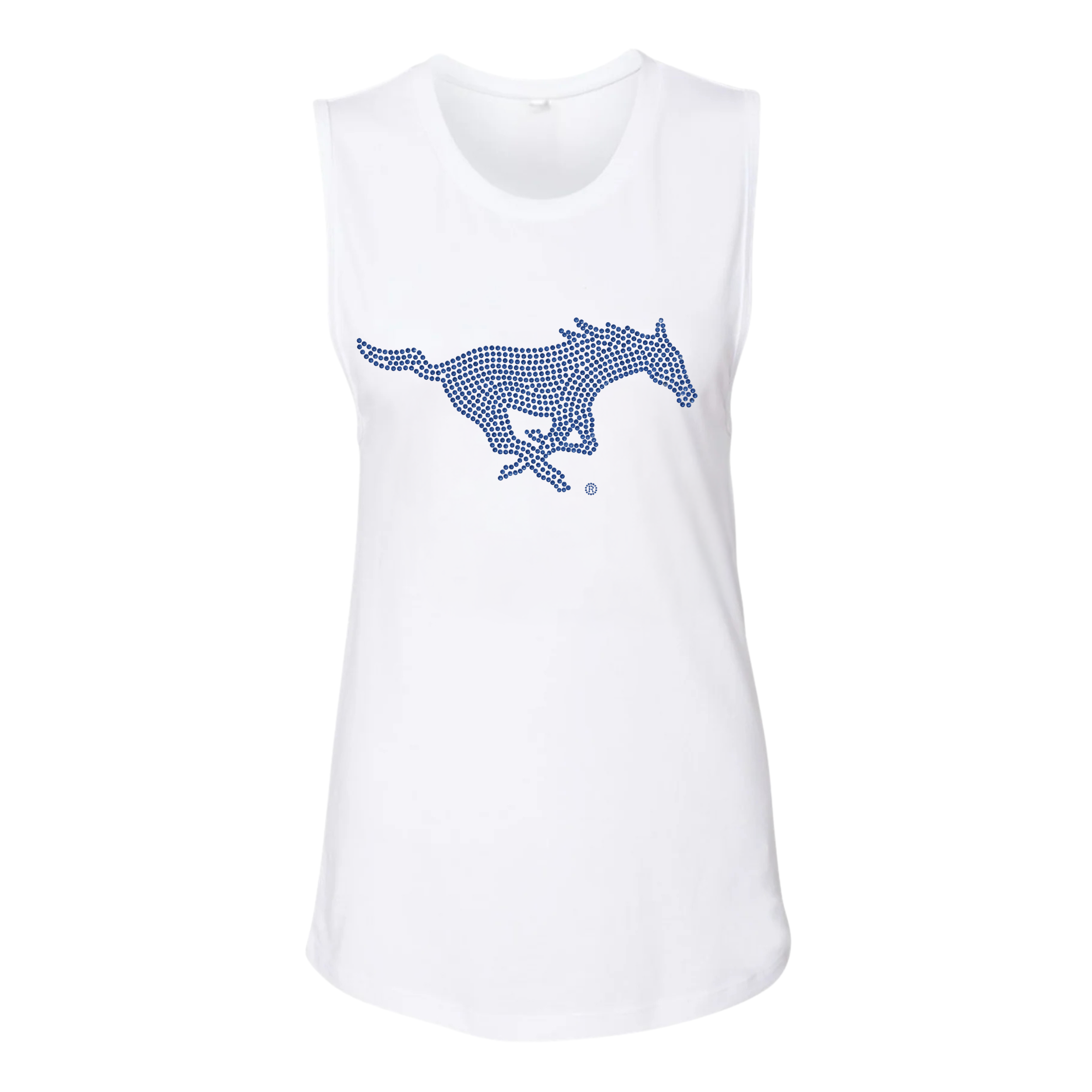 SMU Mustang White Crewneck Tank Top