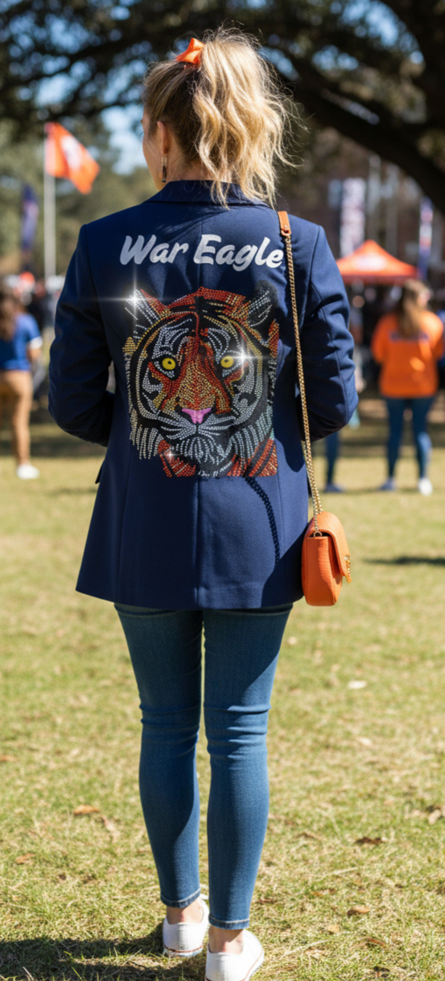 Auburn University War Eagle Tiger Navy Ruched Sleeve Blazer