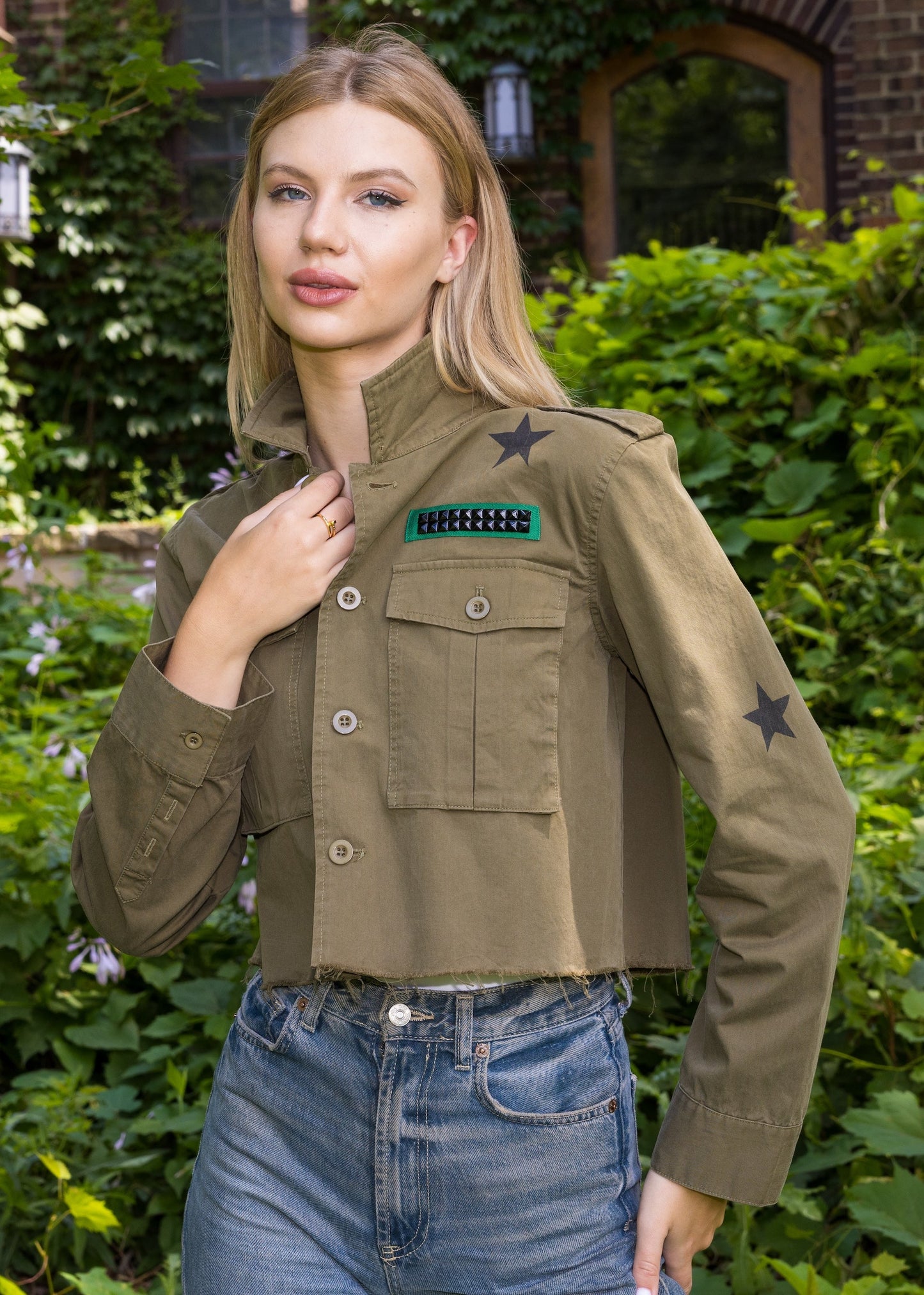 Gold Queen Bee Army Green Shacket