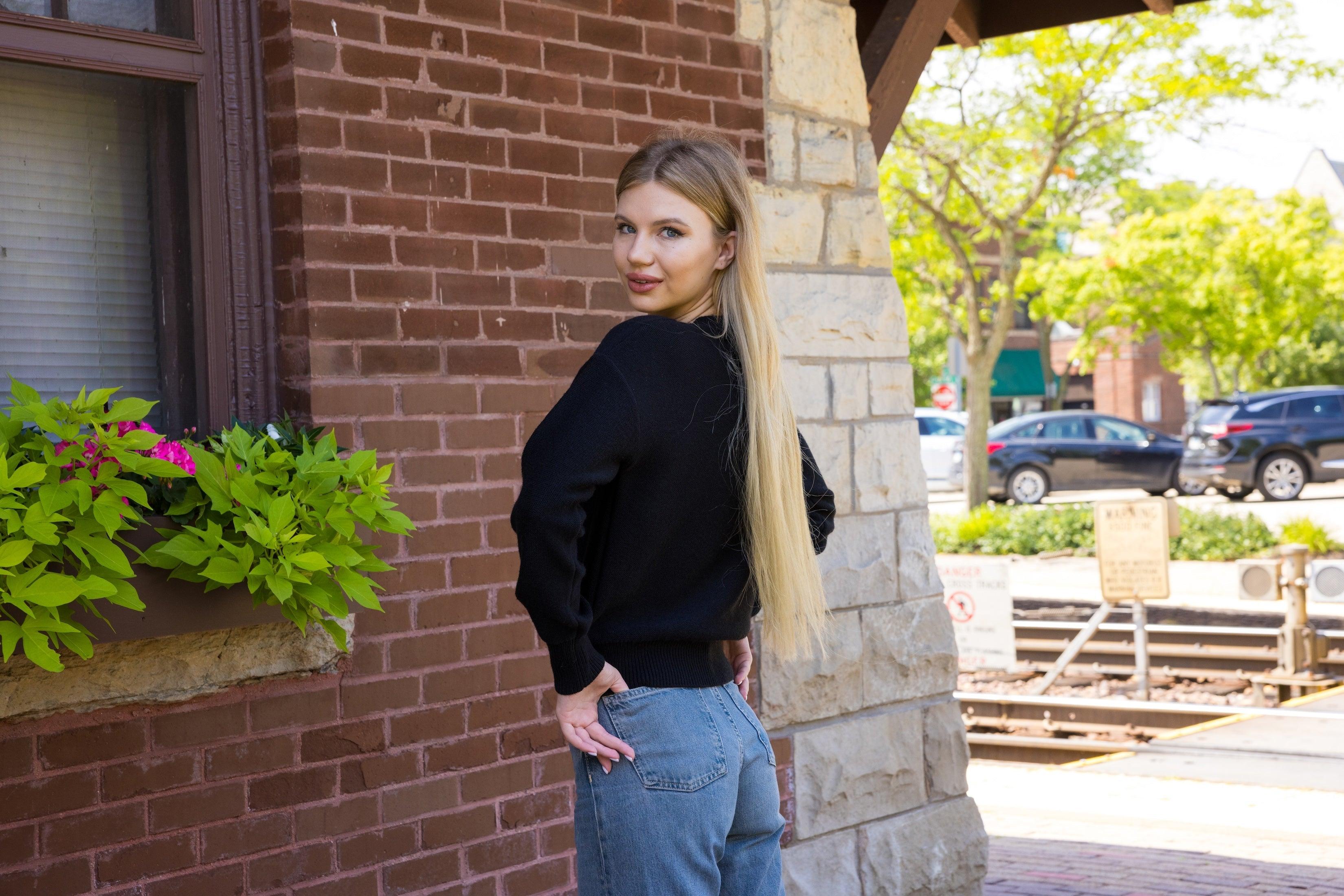 Skull Flowers Black Crewneck Sweater