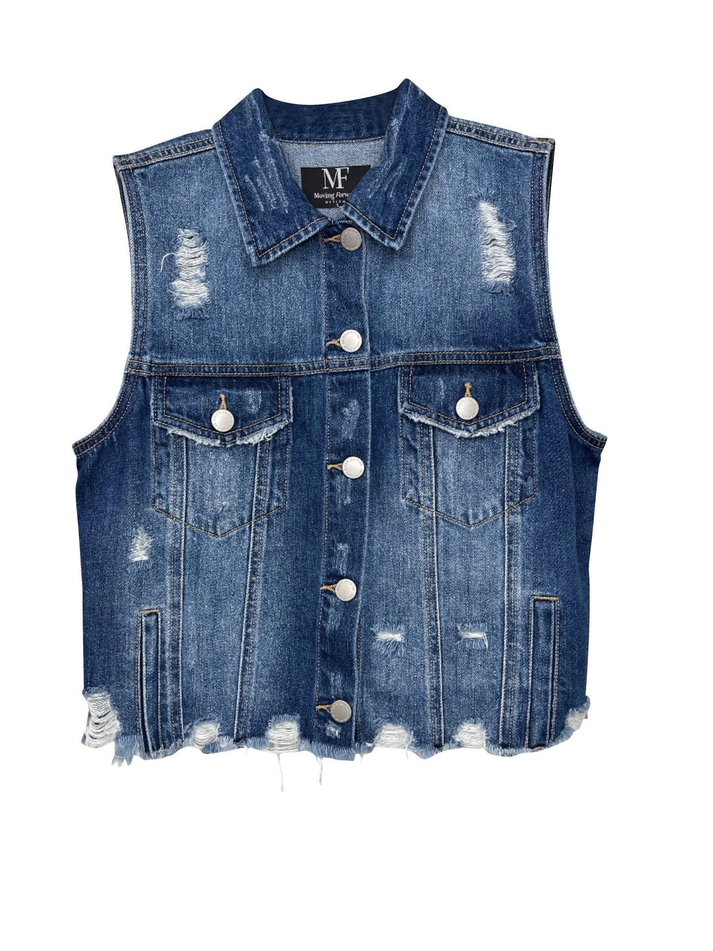 Black Faded Skull Denim Vest