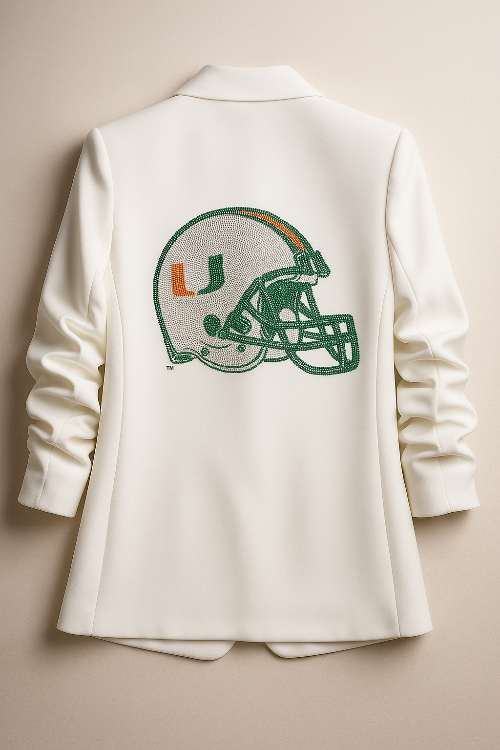 Game Day Blazer, Ruched Sleeve White, University Of Miami Helmet