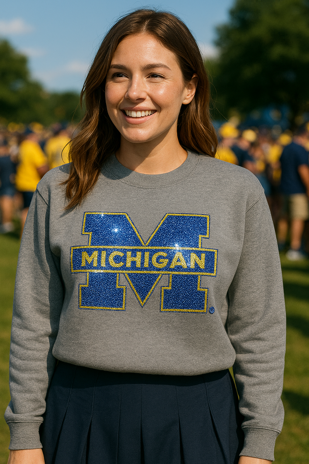 University of Michigan Block M Gray Crewneck Sweatshirt