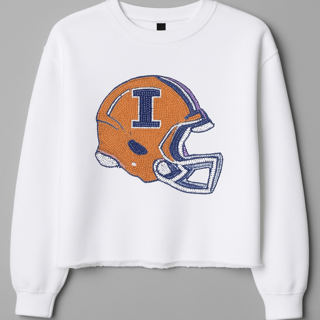 Game Day Sweatshirt, Crewneck White, University of Illinois Helmet