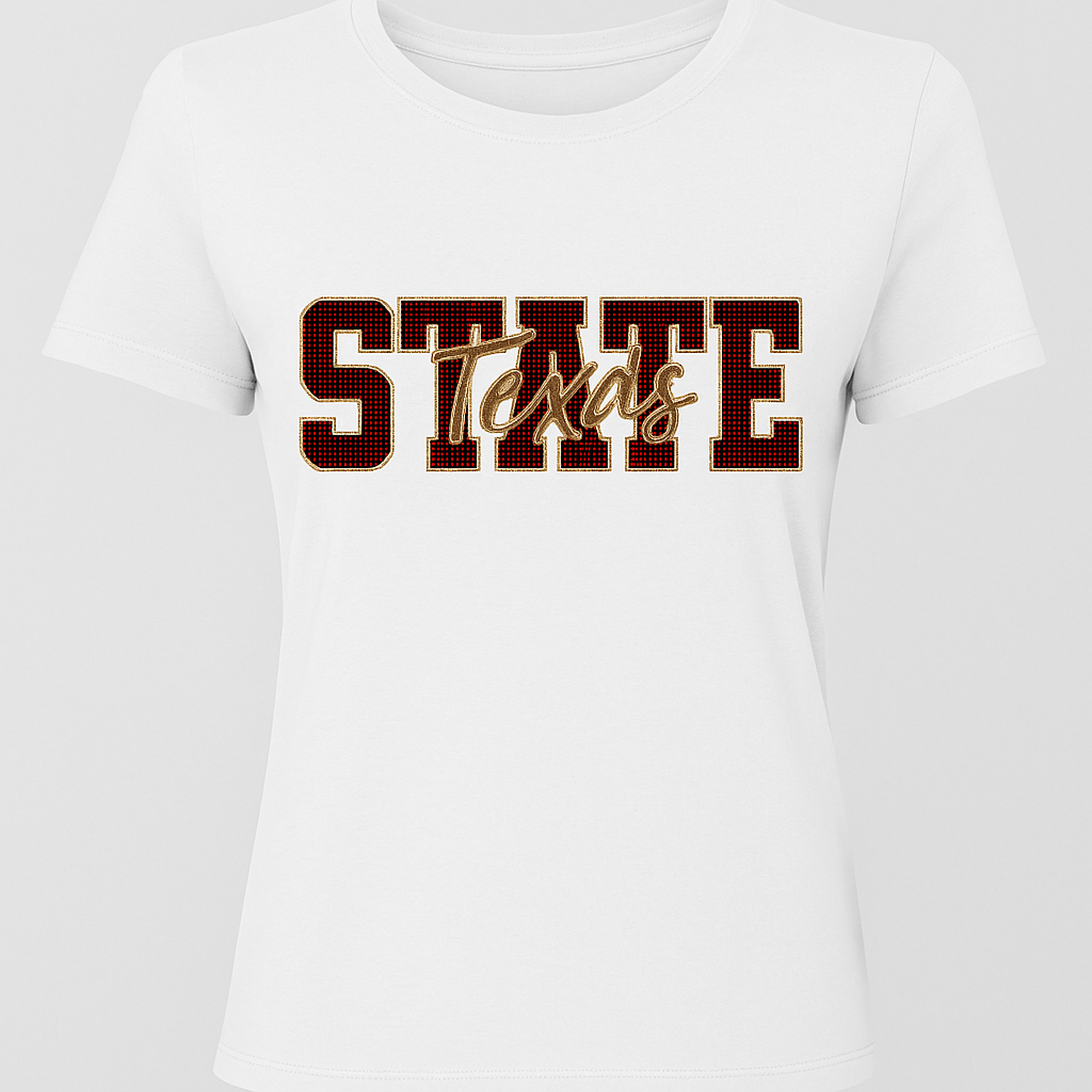 Game Day T-Shirt, Crewneck White, Texas State Script