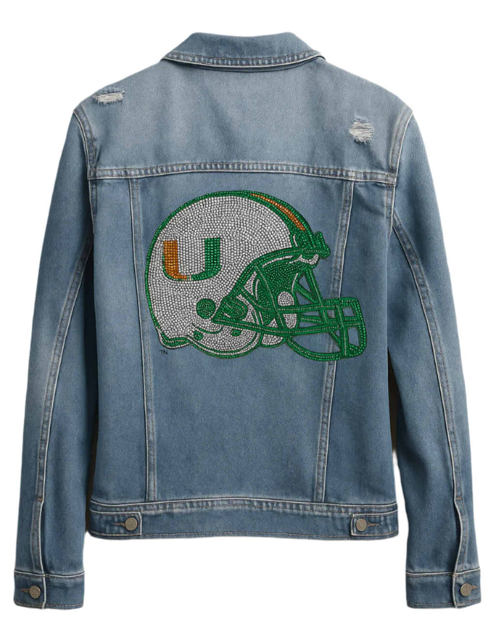 Game Day Denim Jacket, Medium Wash, University Of Miami Helmet