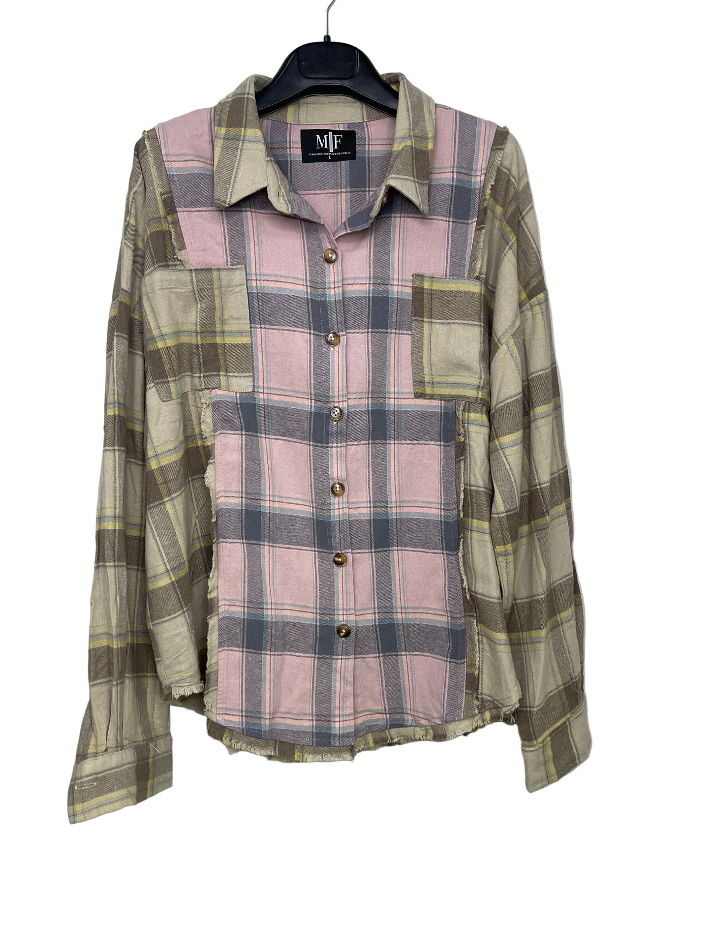Shirt, Flannel Pink Plaid, Pink Tiger