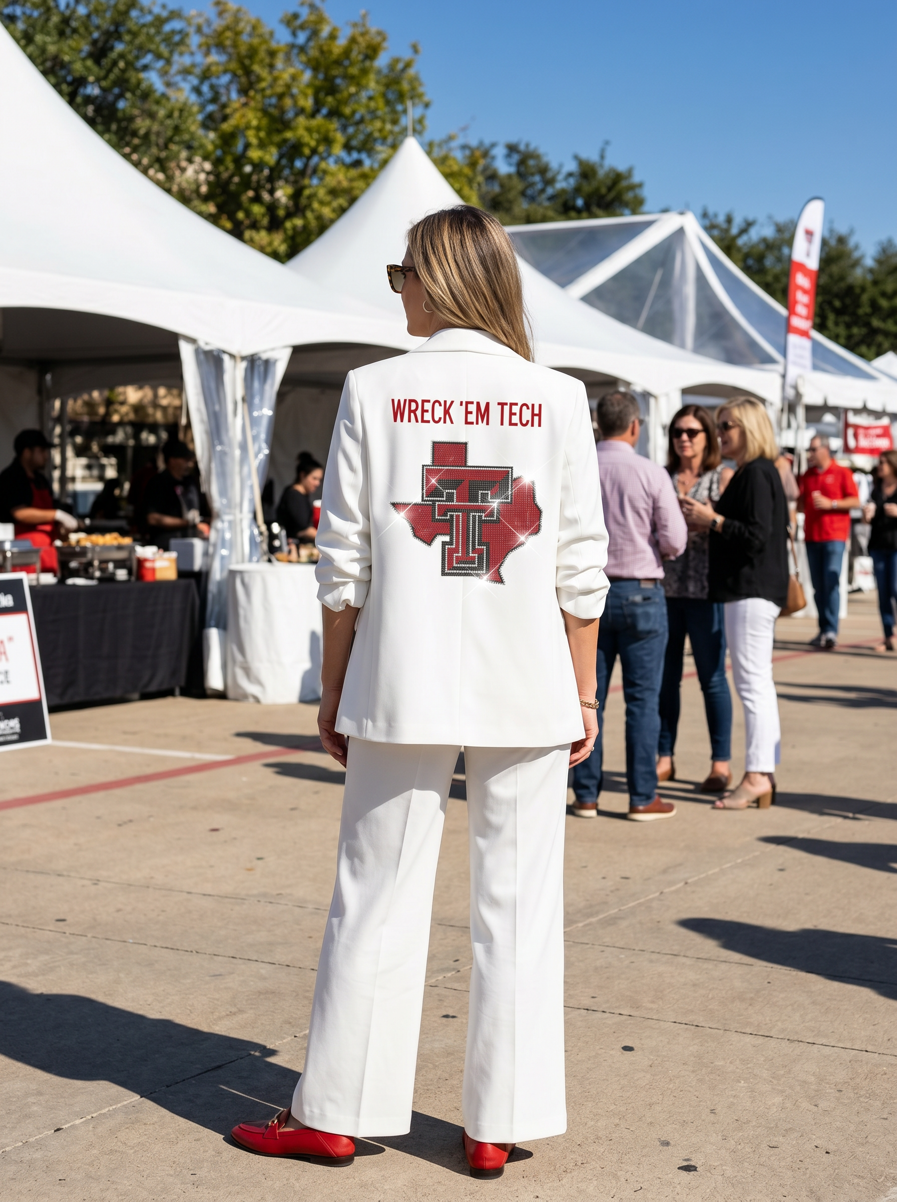 Texas Tech Double T State Wreck Em Tech White Ruched Sleeve Blazer