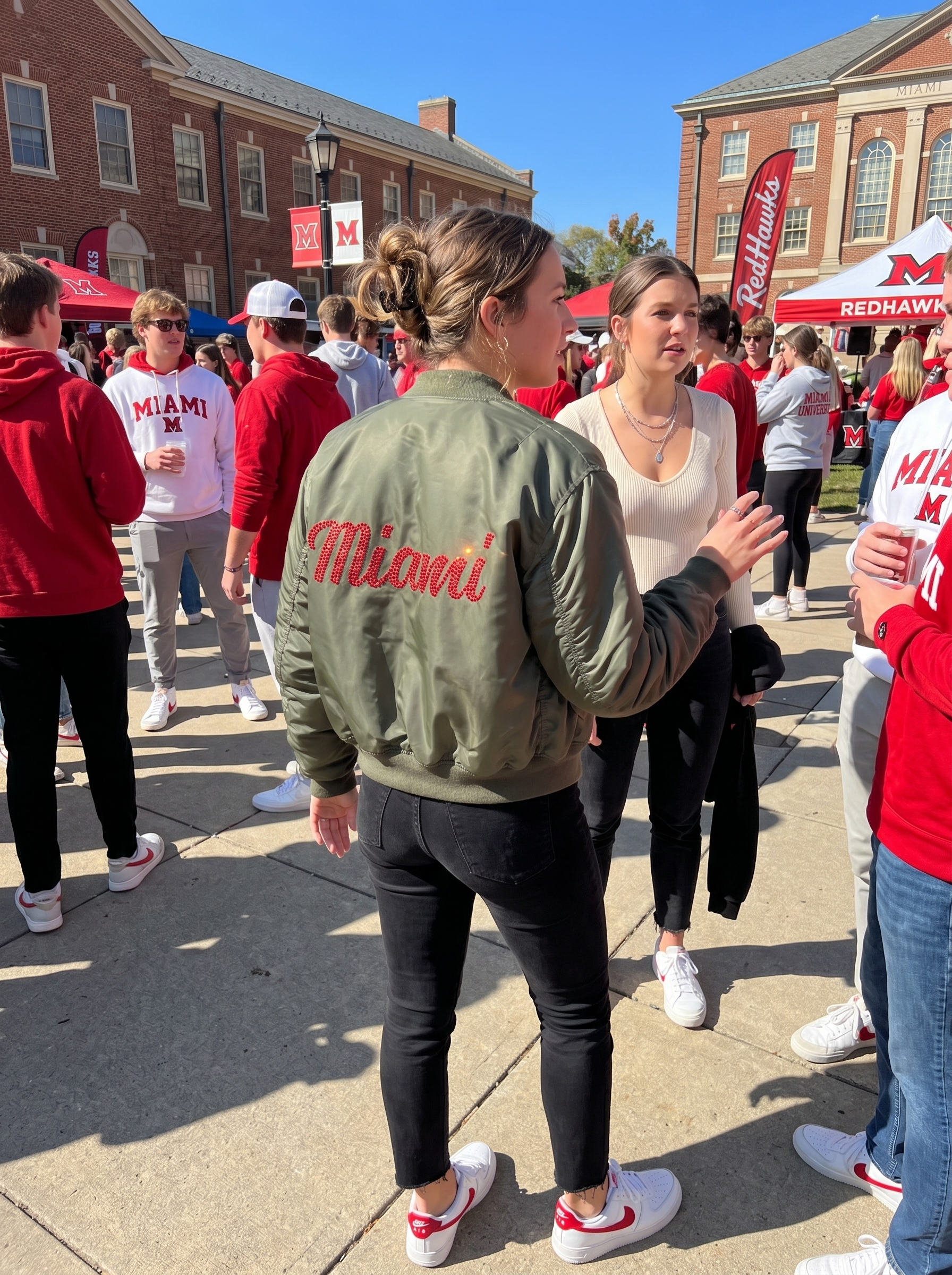 Miami University Ohio Script Army Green Bomber Jacket