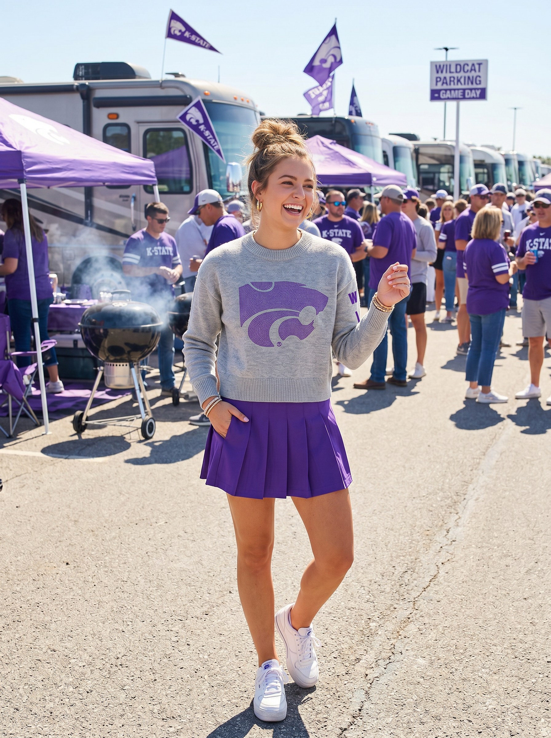 Kansas State Powercat & Wildcats Script Gray Crewneck Sweater
