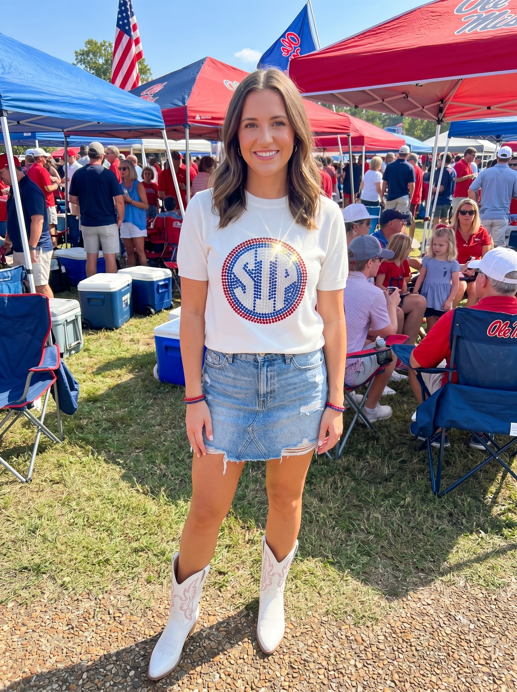 University of Mississippi SIP Decal Ivory Short Sleeve Crewneck Sweater