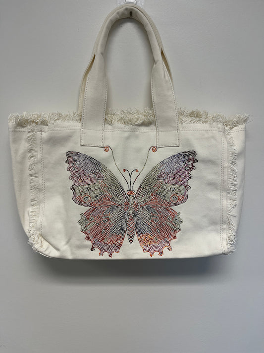 White Canvas Tote Bag, Butterfly