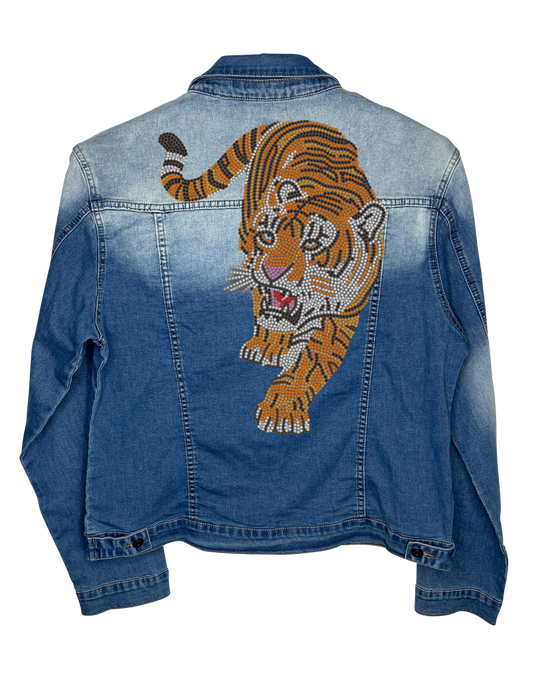 Jacket, Blue Denim Extended Size, Stretchy Faded, Walking Tiger