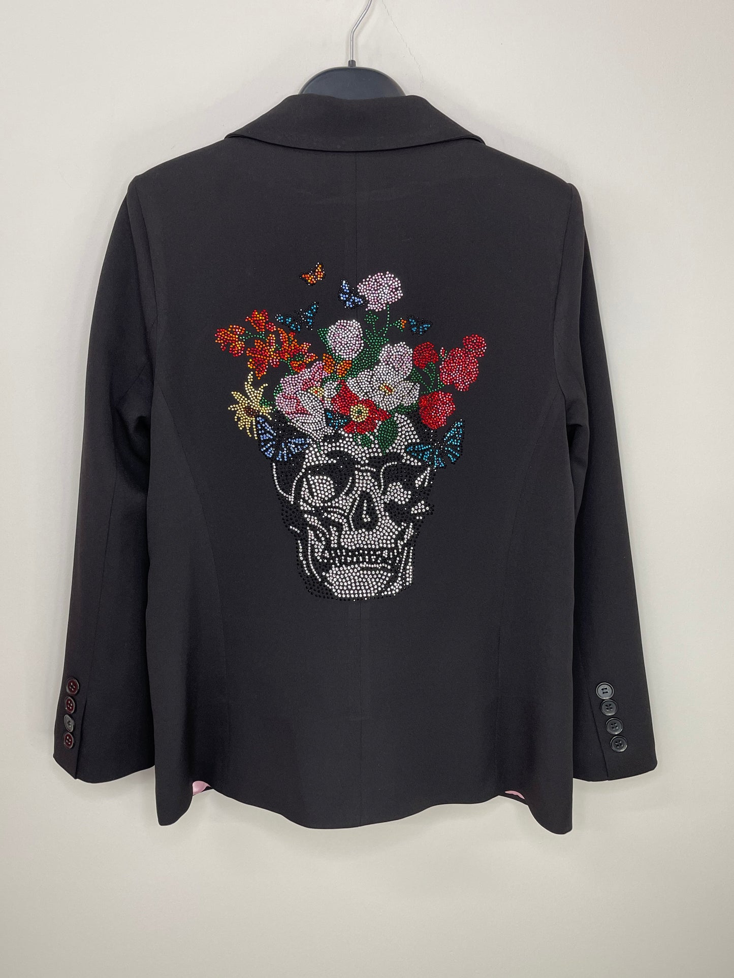 Blazer, Black w/ Pink Lining, Skull Flowers