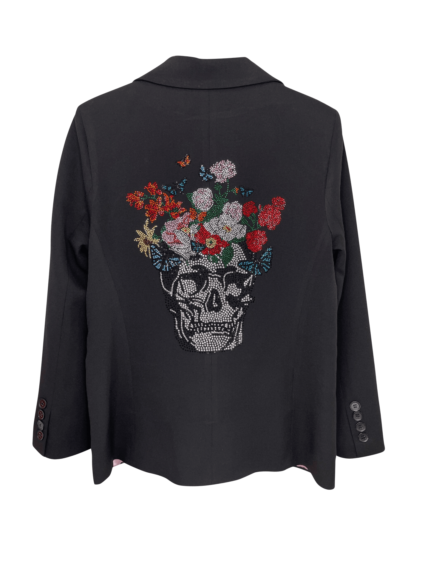 Blazer, Black w/ Pink Lining, Skull Flowers