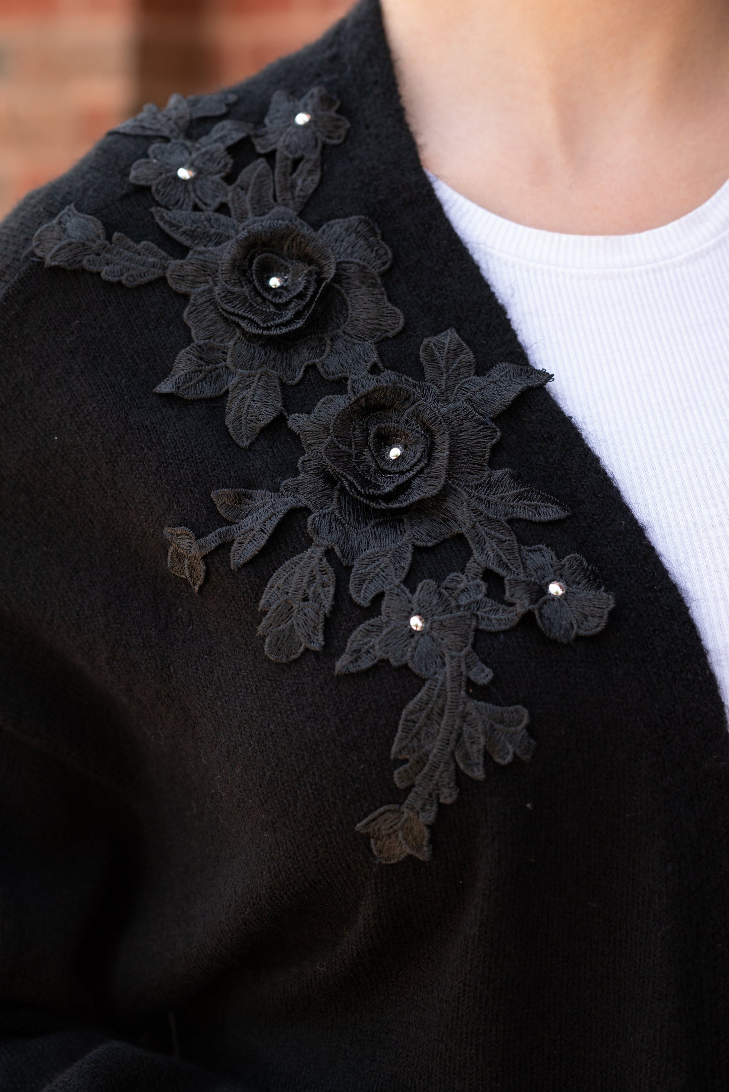 Sweater, Cardigan Oversized Black, Floral Lace