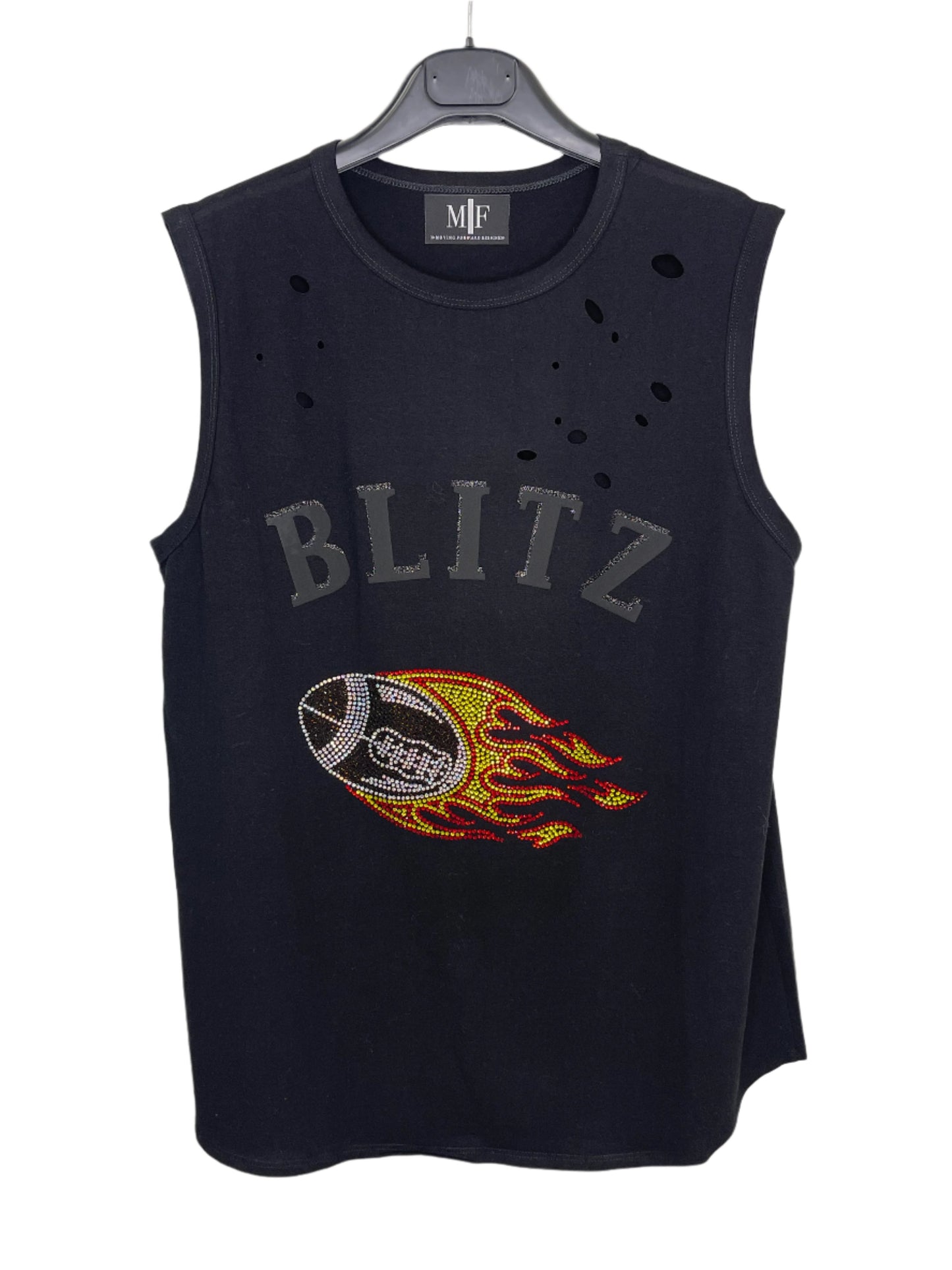 Tank Top, Black Distressed Muscle, Blitz Football