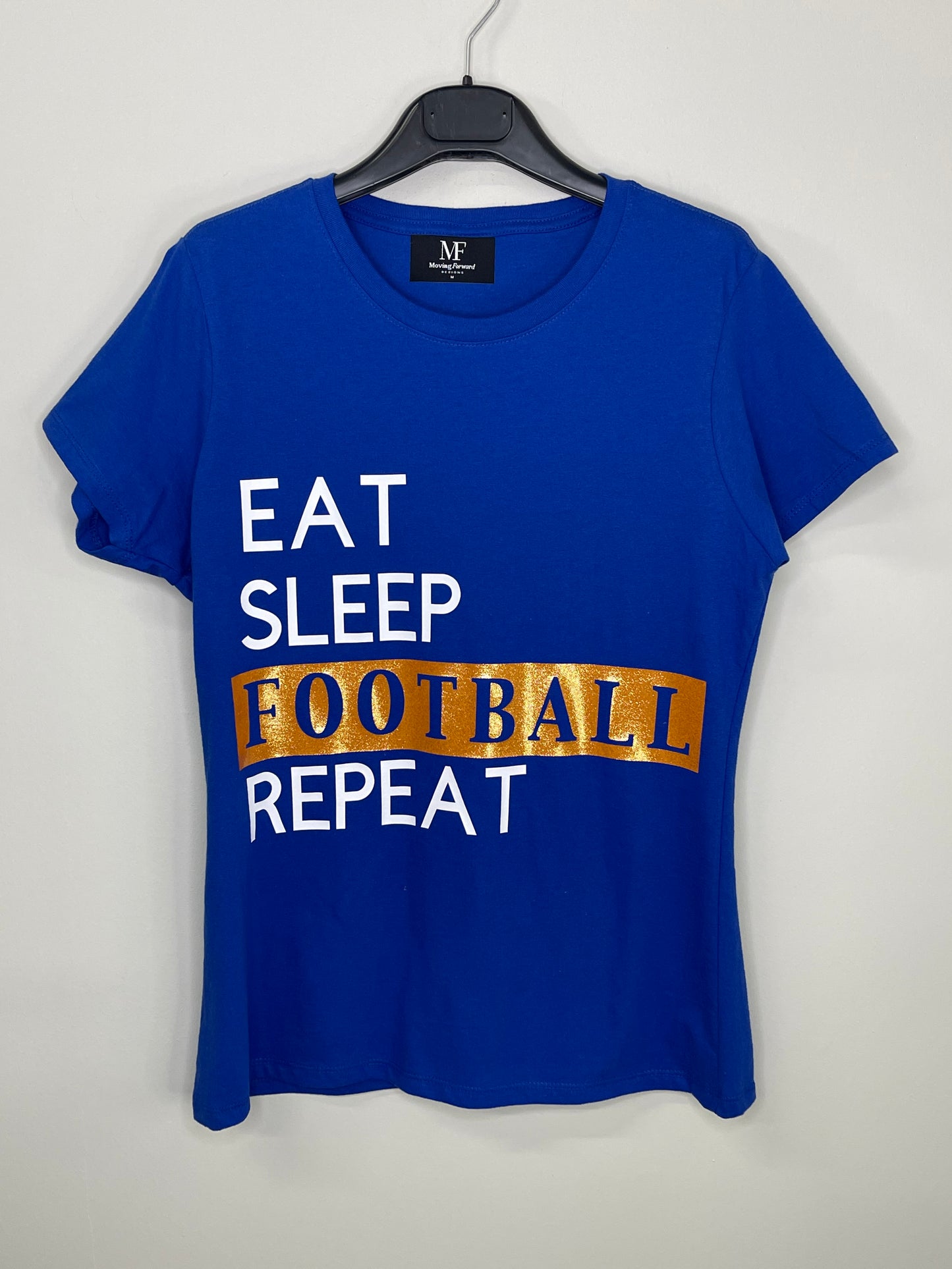 T-Shirt, Blue Crewneck, Eat Sleep Football Repeat