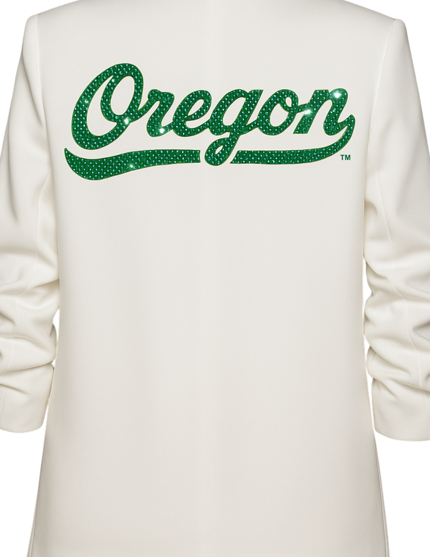 Game Day Blazer, White Ruched, University Of Oregon Script