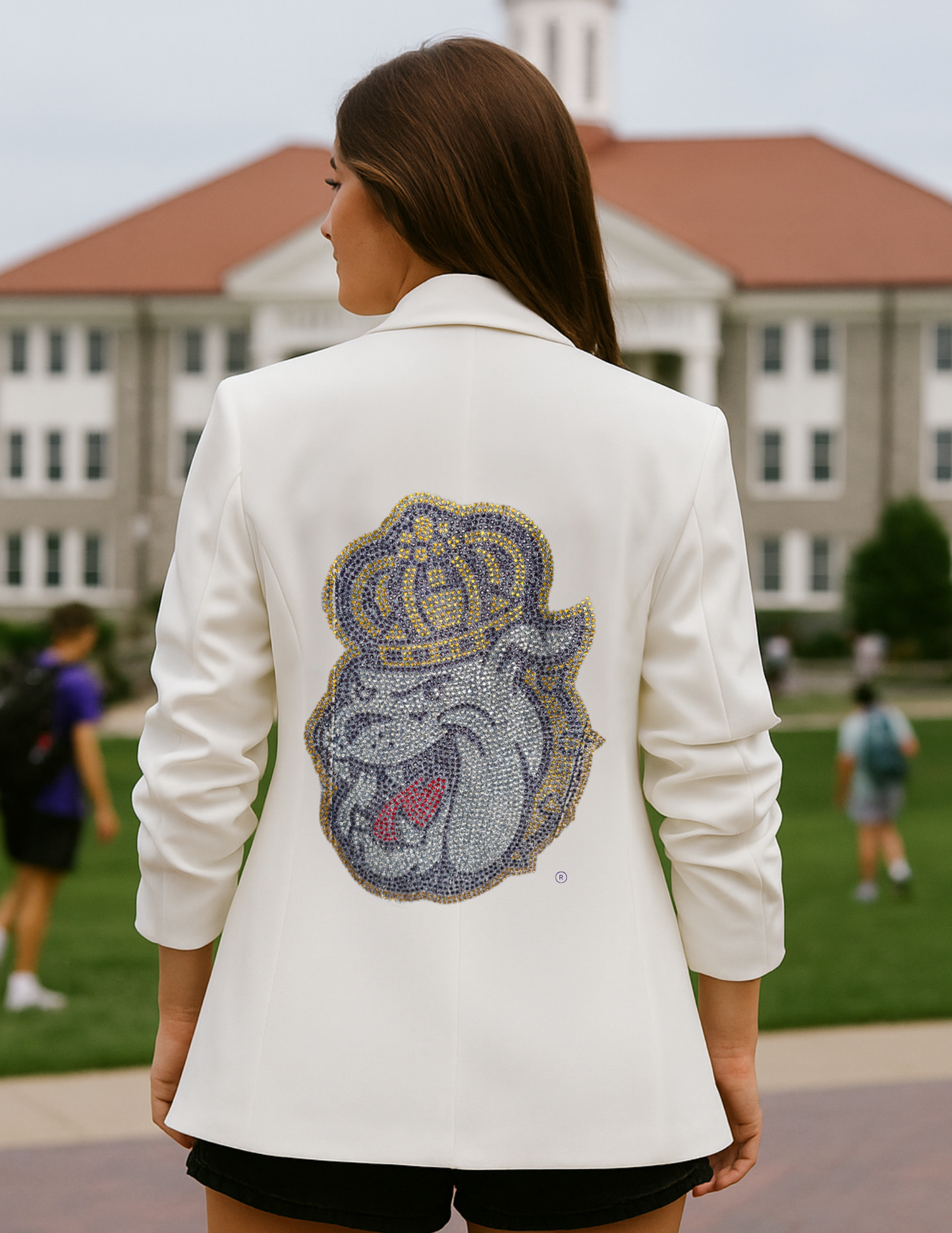 Game Day Blazer, White Ruched, Crystal JMU Duke