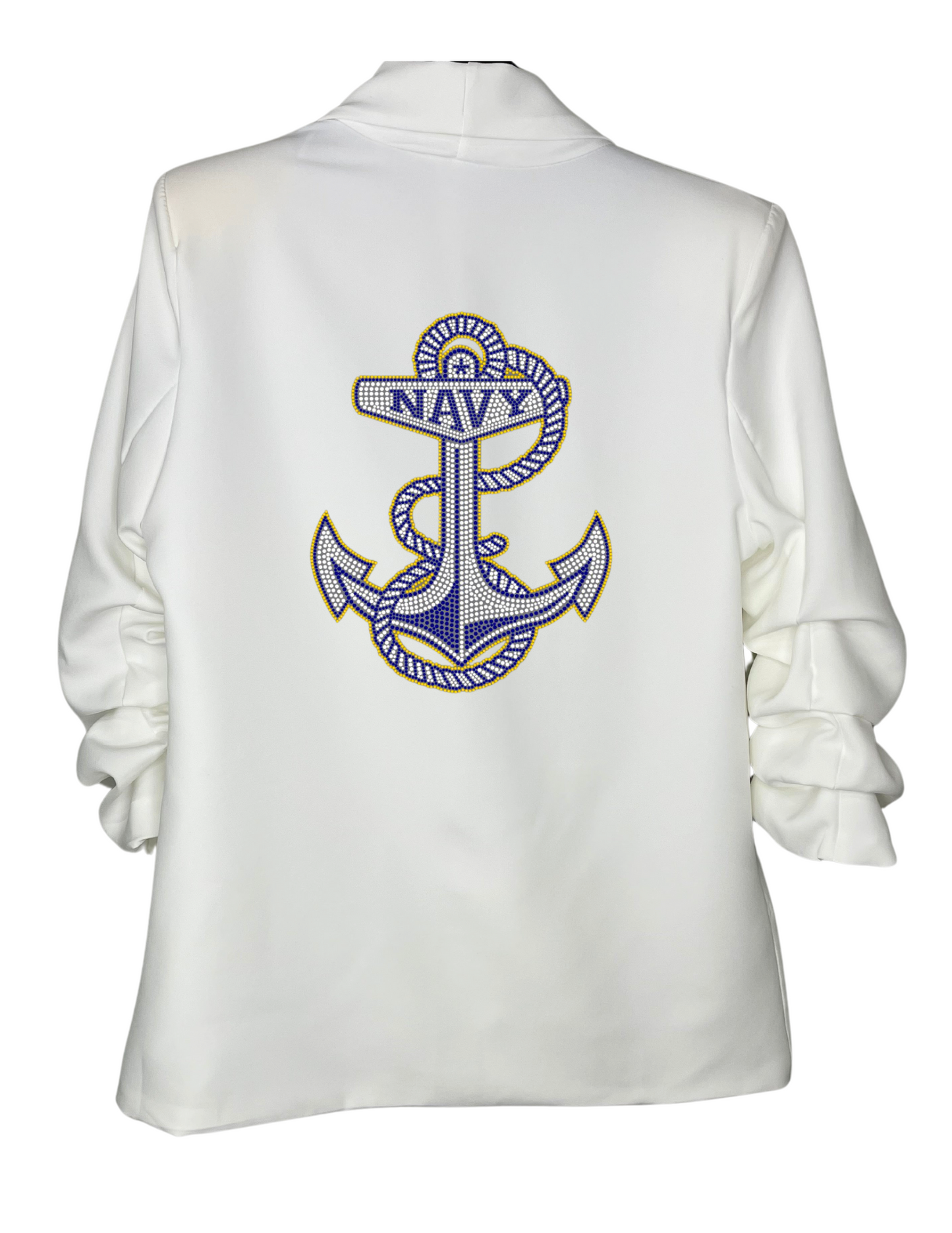 Licensed Game Day Blazer, Ruched White, Naval Academy Anchor