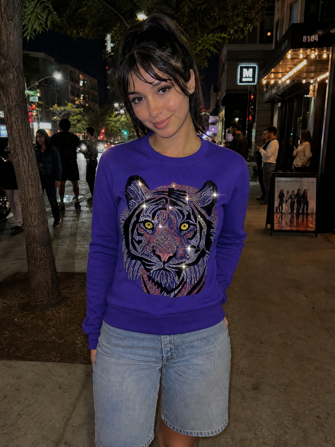 Sweatshirt, Crewneck Purple, Tiger Face
