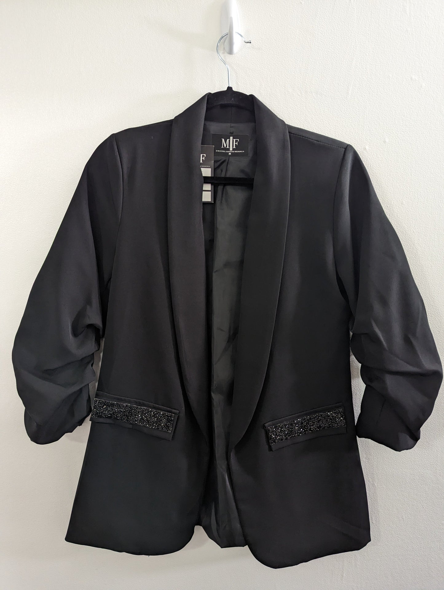 Blazer, Ruched Black, Black Crystal Smiley