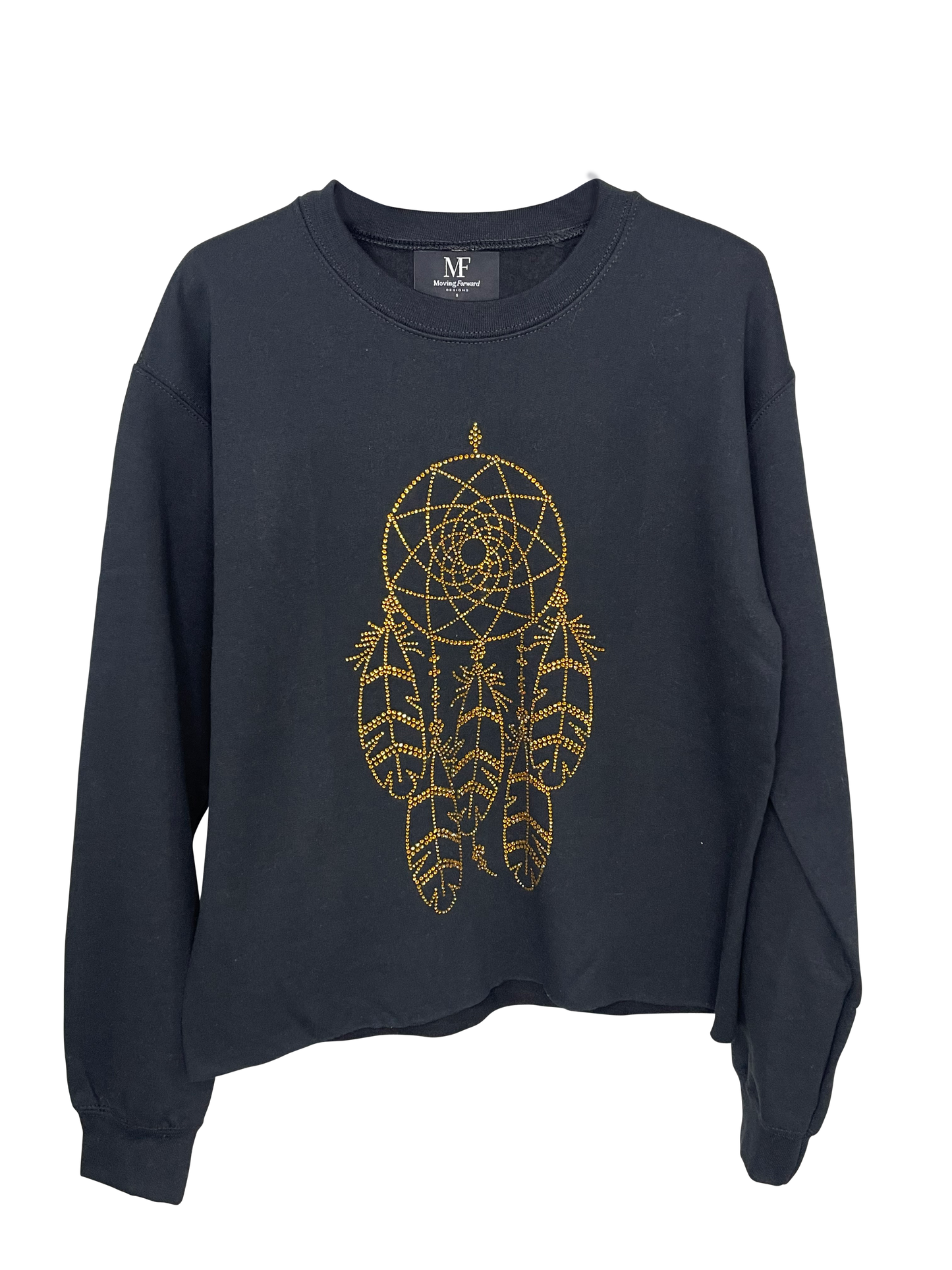 Sweatshirt, Crewneck Black, Gold Dream Catcher