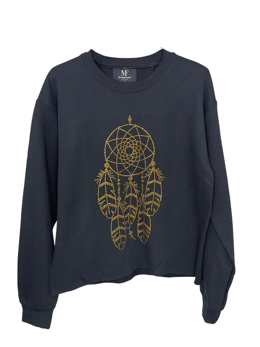 Sweatshirt, Crewneck Black, Gold Dream Catcher