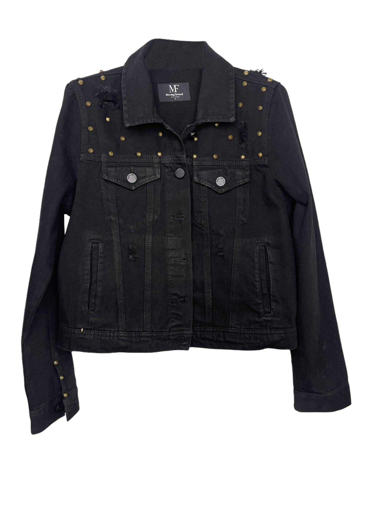 Jacket, Black Denim, Gold Stud Shoulders