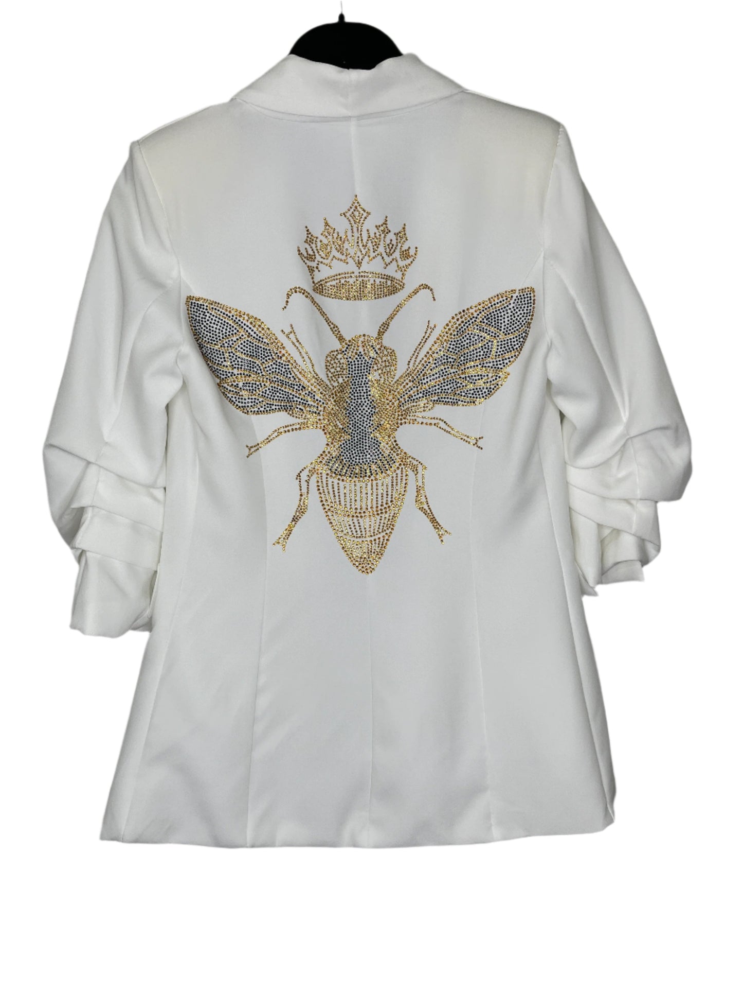 Blazer, Ruched White, Gold Queen Bee