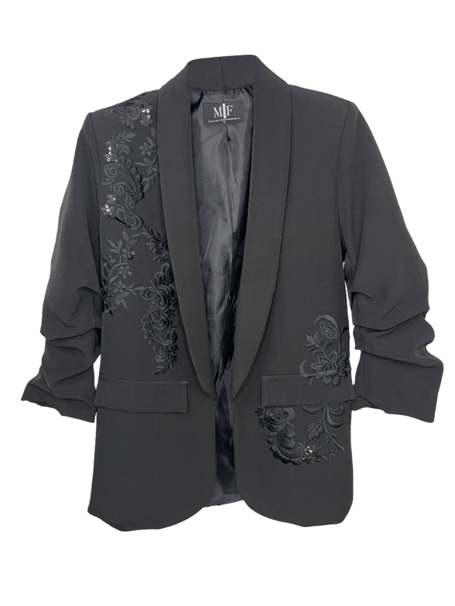 Blazer, Ruched Black, Black Lace