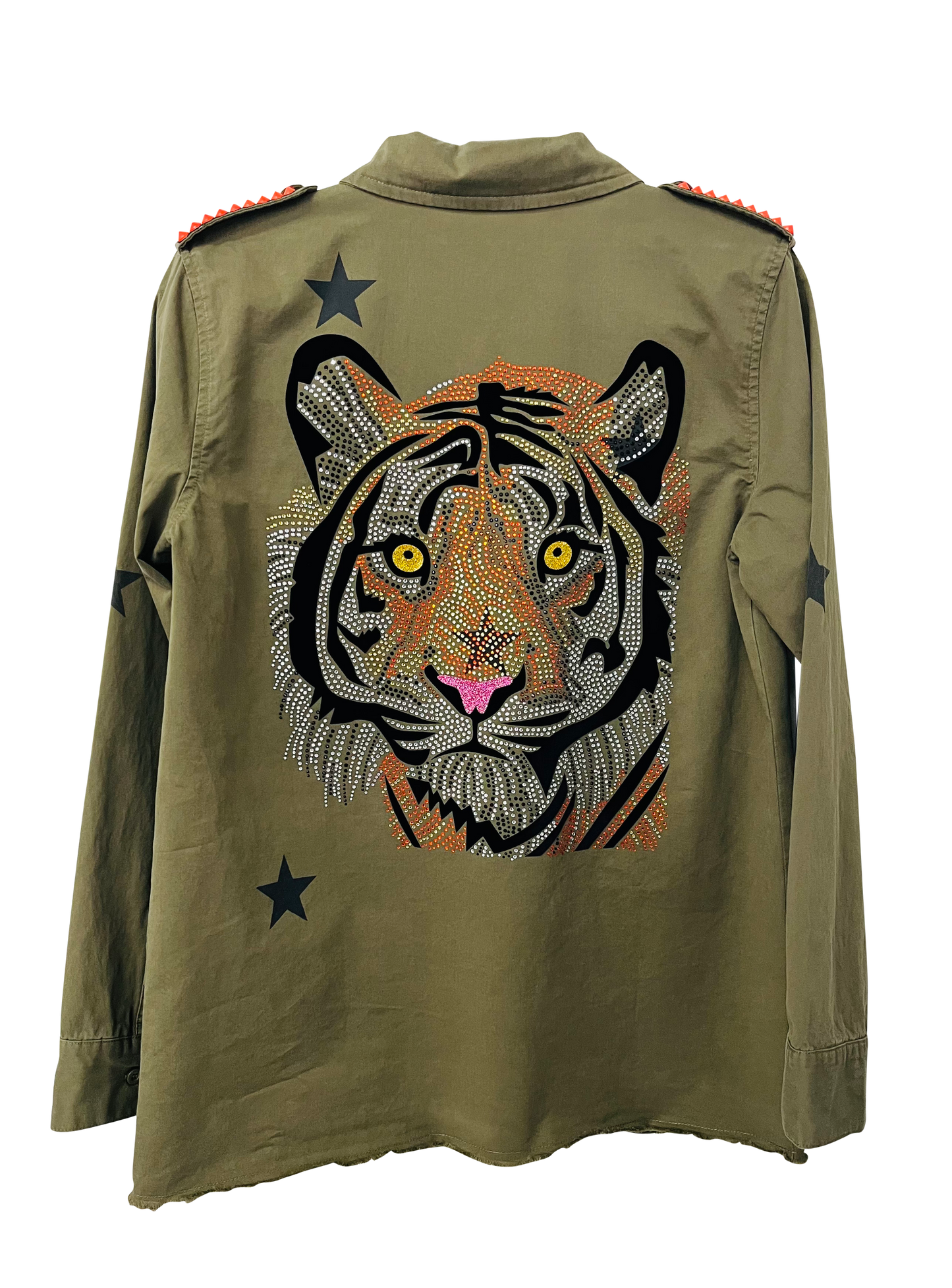 Shacket, Army Green, Tiger Face