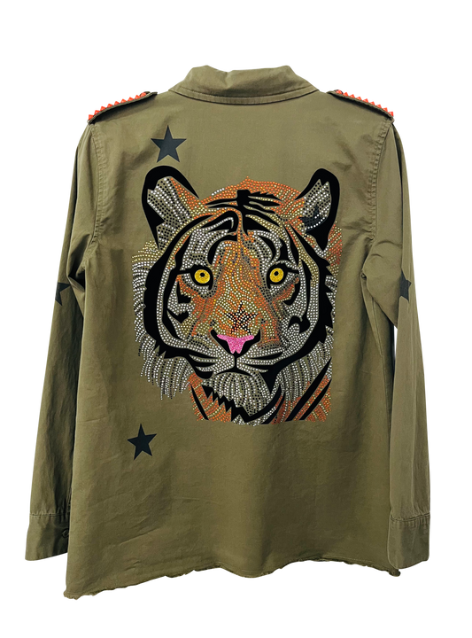 Shacket, Army Green, Tiger Face