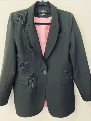 Blazer, Black w/ Pink Lining, Lace Flowers