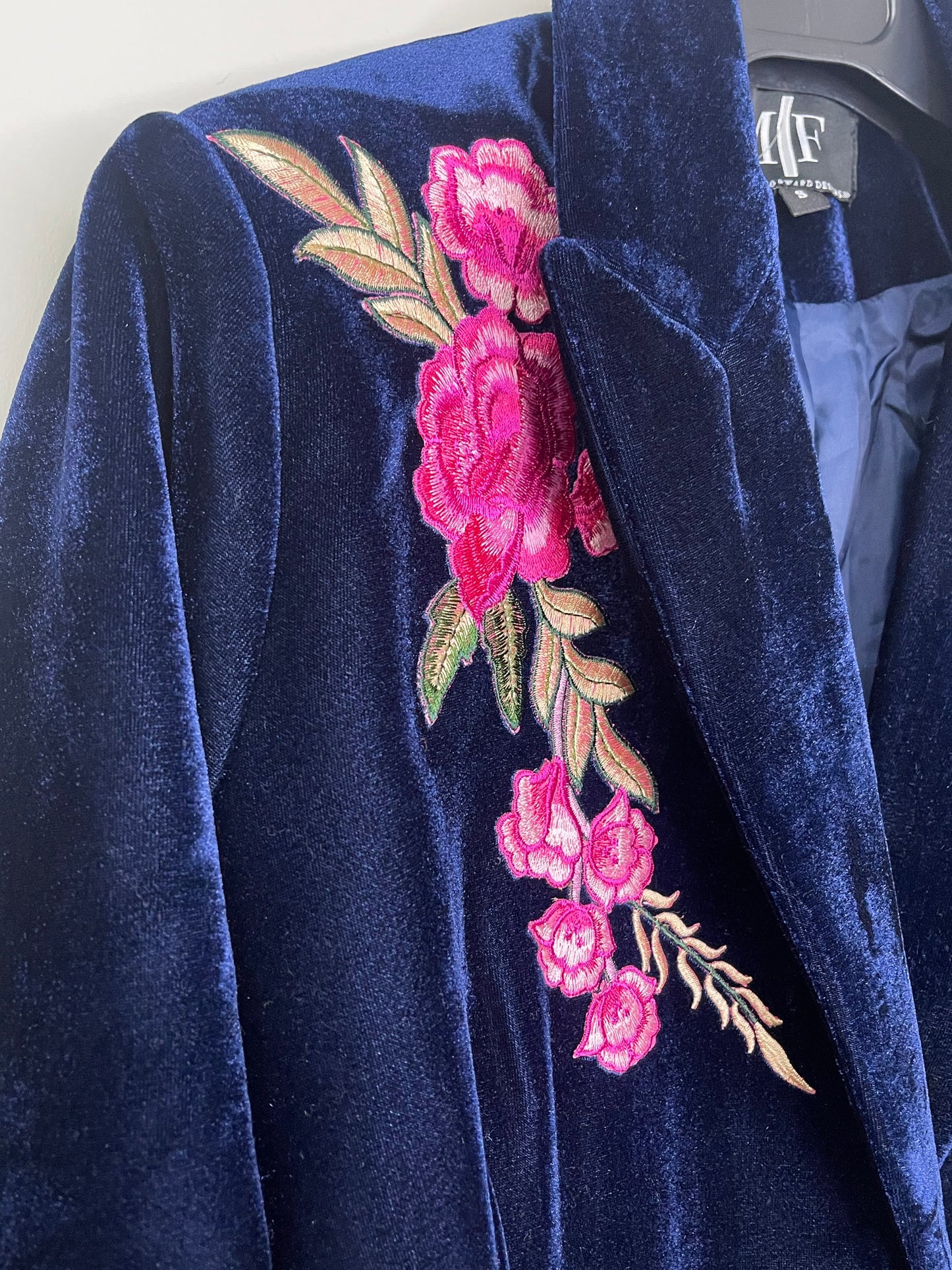 Blazer, Velvet Midnight Blue, Pink Flowers