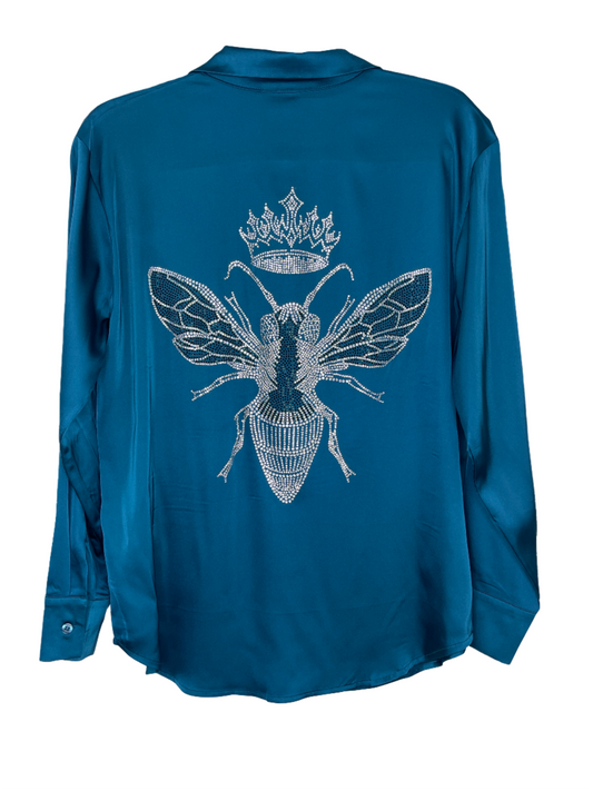 Shirt, Silky Teal, Silver Queen Bee on back