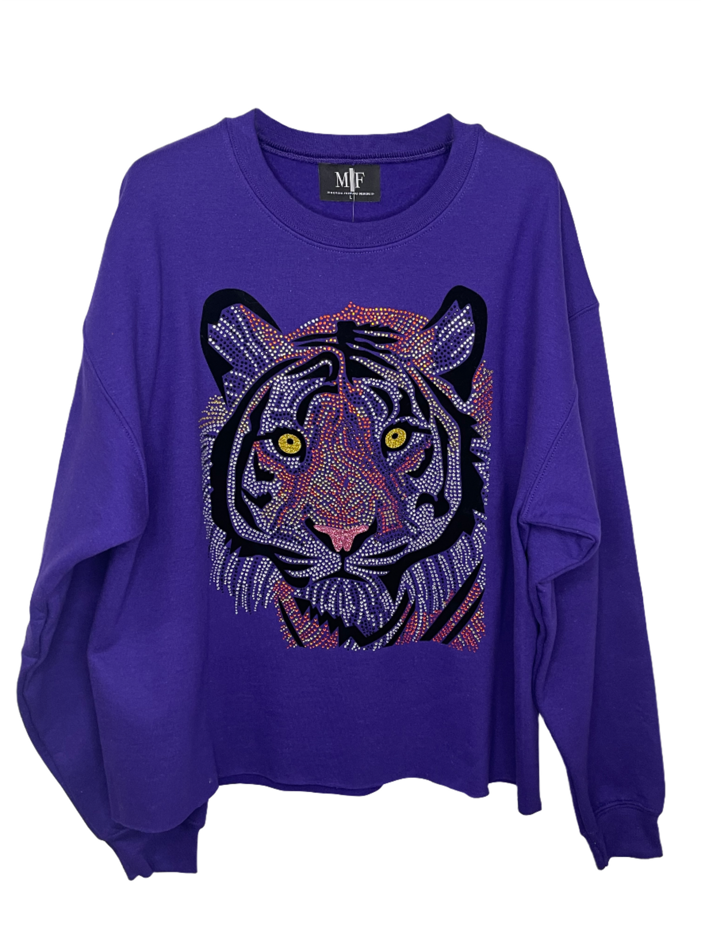 Sweatshirt, Crewneck Purple, Tiger Face