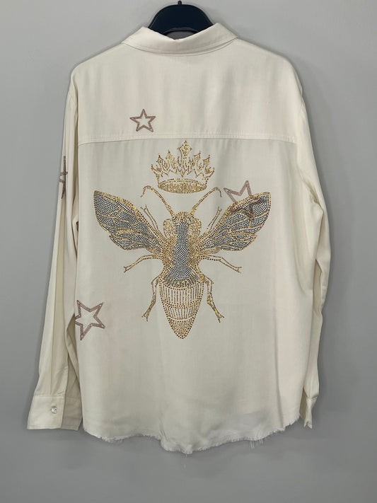 Shirt, Embroidered Star Cream, Gold Queen Bee